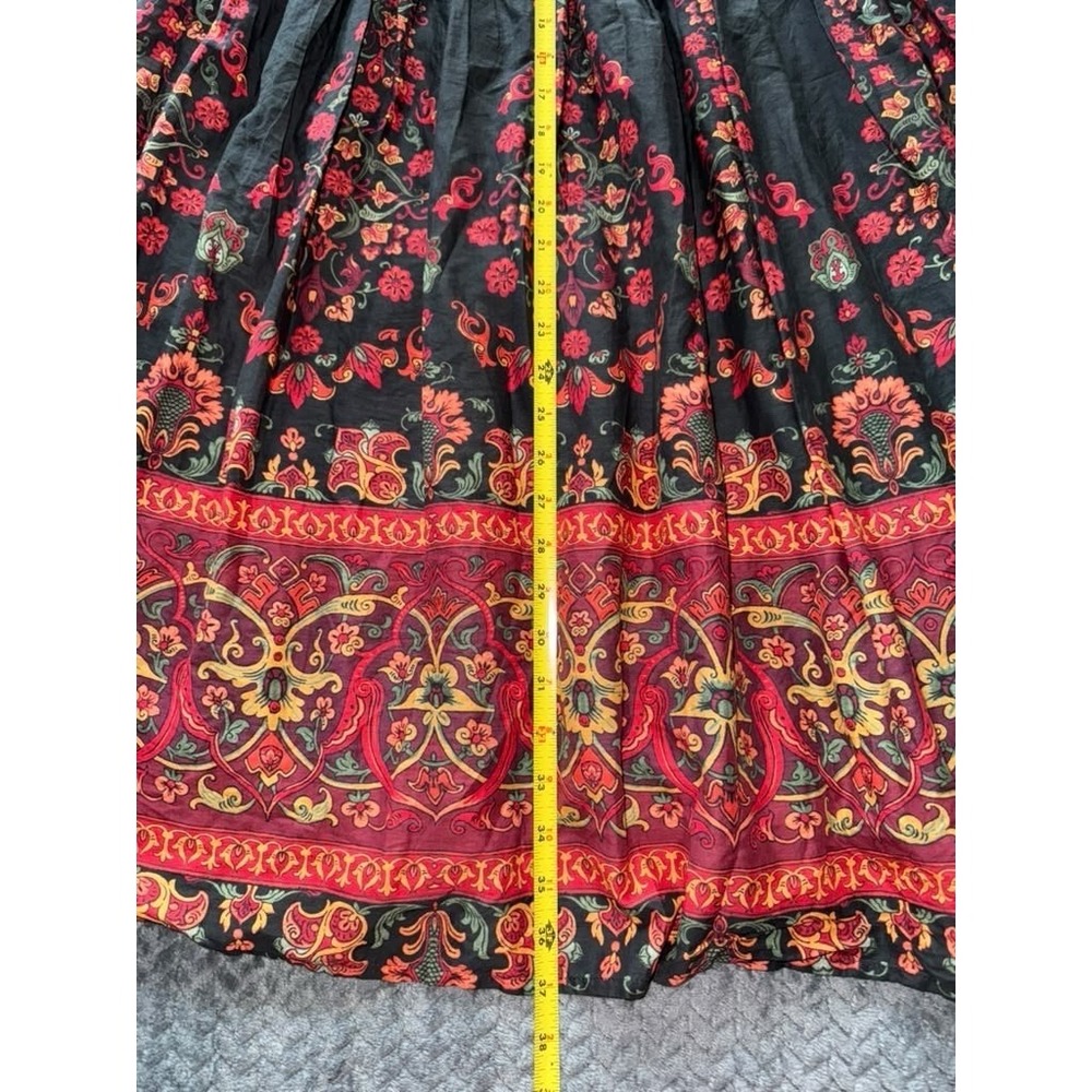 Sundance Women's Skirt Black Red Floral Block Print Pleated Midi Boho Size M - Picture 8 of 8
